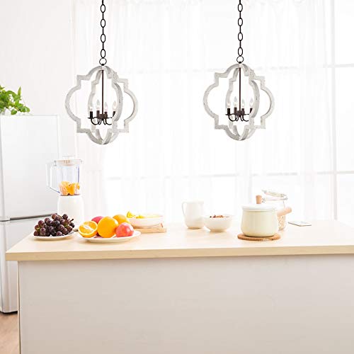 Vintage Wooden Iron Chandeliers Pendant Lamp 10360 4-Light Metal and Wood Orb Chandelier Hanging Ceiling Mount Chandelier Lamp Home Decor Light, Distressed White