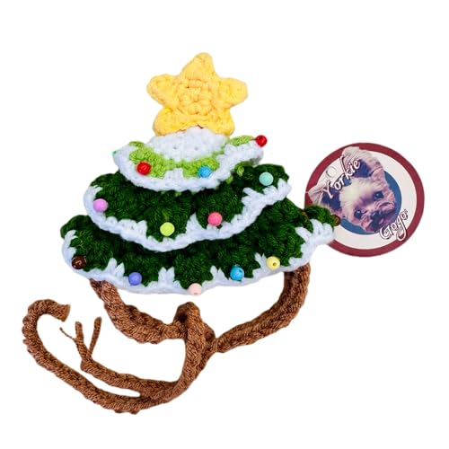 YorkieGogo 小さなペット用の手編みクリスマスツリーハット、心地よいホリデーコスチューム。ティーカップ犬(チワワ、ヨーキー、ミニチュアピンシャーなど)、猫、ウサギ、小動物に最適 (XXS, クリスマスツリー)