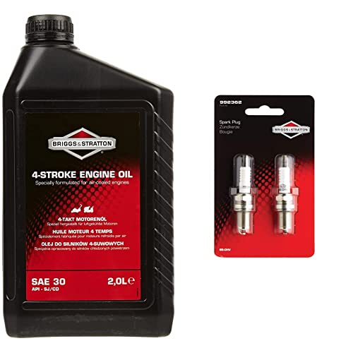 Briggs & Stratton 100008E Huile Moteur SAE 30, 2.0 litre & 992362 2 x 992304 BS-OHV Bougie d'allumage