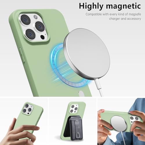 oakxco Silicone Case for iPhone 15 Pro Max Case Magnetic, Compatible with Magsafe Wireless Charging, Slim Thin Soft Rubber Gel, Girly Cute Aesthetic Hard Shell Mag Safe Cover for Women, Sage Green