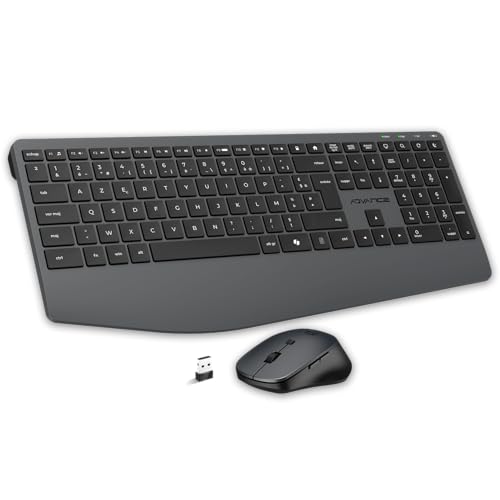 AD ADVANCE - X-Type, Ensemble Clavier Souris sans Fil Silencieux pour PC, Souris 1600 DPI, Clavier AZERTY, 112 Touches X Ciseaux, 12 Raccourcis Multimédias, Bouton...