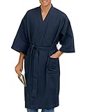 Harbor Bay by DXL Big and Tall Waffle-Knit Kimono Robe, Navy, 3XL/4XL
