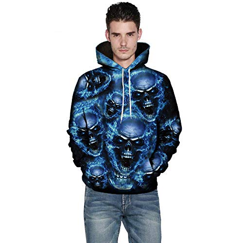 Preisvergleich Produktbild Hniunew 3D Gedruckter SchäDel-Pullover Sweatjacke Kapuzenjacke Fasching Sweatshirt Kapuzensweatshirt Herren Langarmpullover Coole Punk Gothic Hoodie Sweat Hoody Sweatshirt