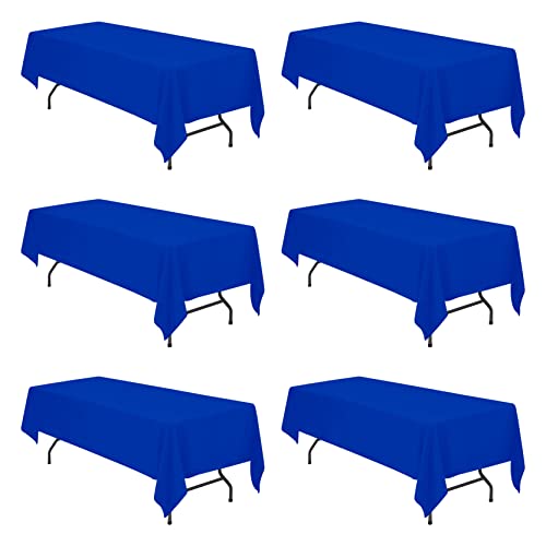 Image of BRILLMAX 6 Pack Royal Blue Tablecloths 60 x 126 Inch for 8ft Rectangle Tables - 150 GSM Polyester Fabric, 15 inch Standard Drop, Water, Stain & Wrinkle Resistant Cloth Cover for Wedding Dining Buffet