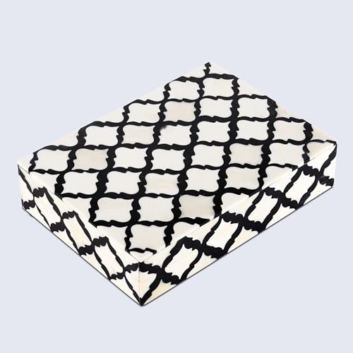 Image of Moroccan Pattern Inspired Collection, Storage Organizer Decorative Box Multipurpose Gift - Moroccan B&W 5x7x1.5 inch