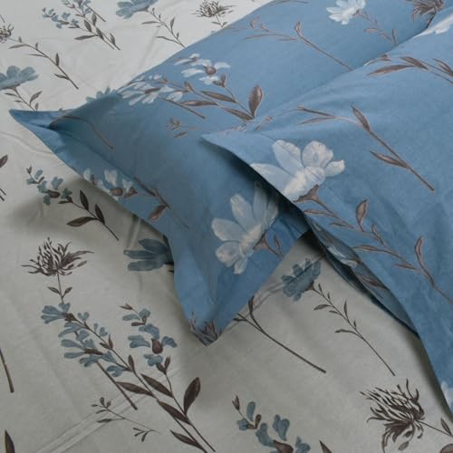 Image of Huesland by Ahmedabad Cotton 144 TC Cotton Pillow Covers Set of 2 - White, Blue & Grey