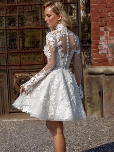 Lace Short Wedding Dresses for Bride Tulle Long Sleeve Wedding Dress for Women Elegant A Line Bridal Shower Dress2