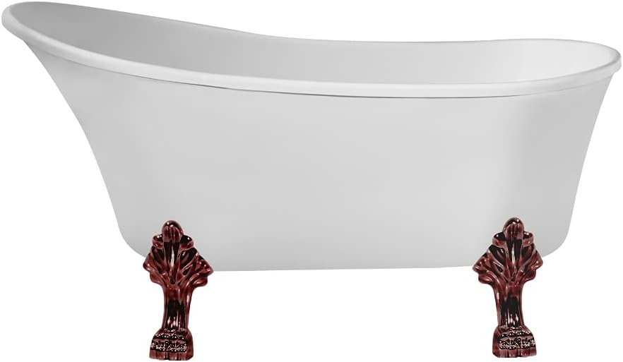 Streamline 59" Clawfoot Soaking Bathtub – Glossy White Acrylic Tub with Matte Oil Rubbed Bronze Internal Drain – Stylish Oval Design with Bamboo Tray and Black Claw Feet – 69 Gallon Capacity