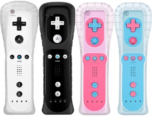 Doueuain 4 Pack Remote Controller for Wii Wii U, Gamepad with Silicone Case and Wrist Strap (New Black+White+Pink+Blue)