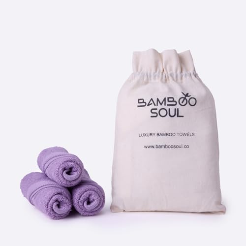 Image of Bamboo Soul Bamboo Face Towel | Ultra Absorbent & Super Soft | 30 x 30 cm - 550 GSM | Pack of 3 (Lilac Purple)