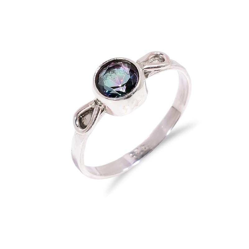 Bague en quartz mystique et argent 925, une pierre naturelle taillée main