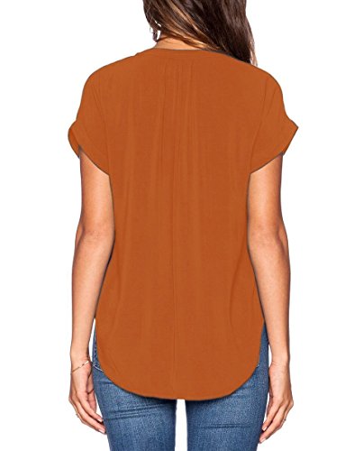LILBETTER Women Chiffon Blouse V Neck Short Sleeve Top Shirts2