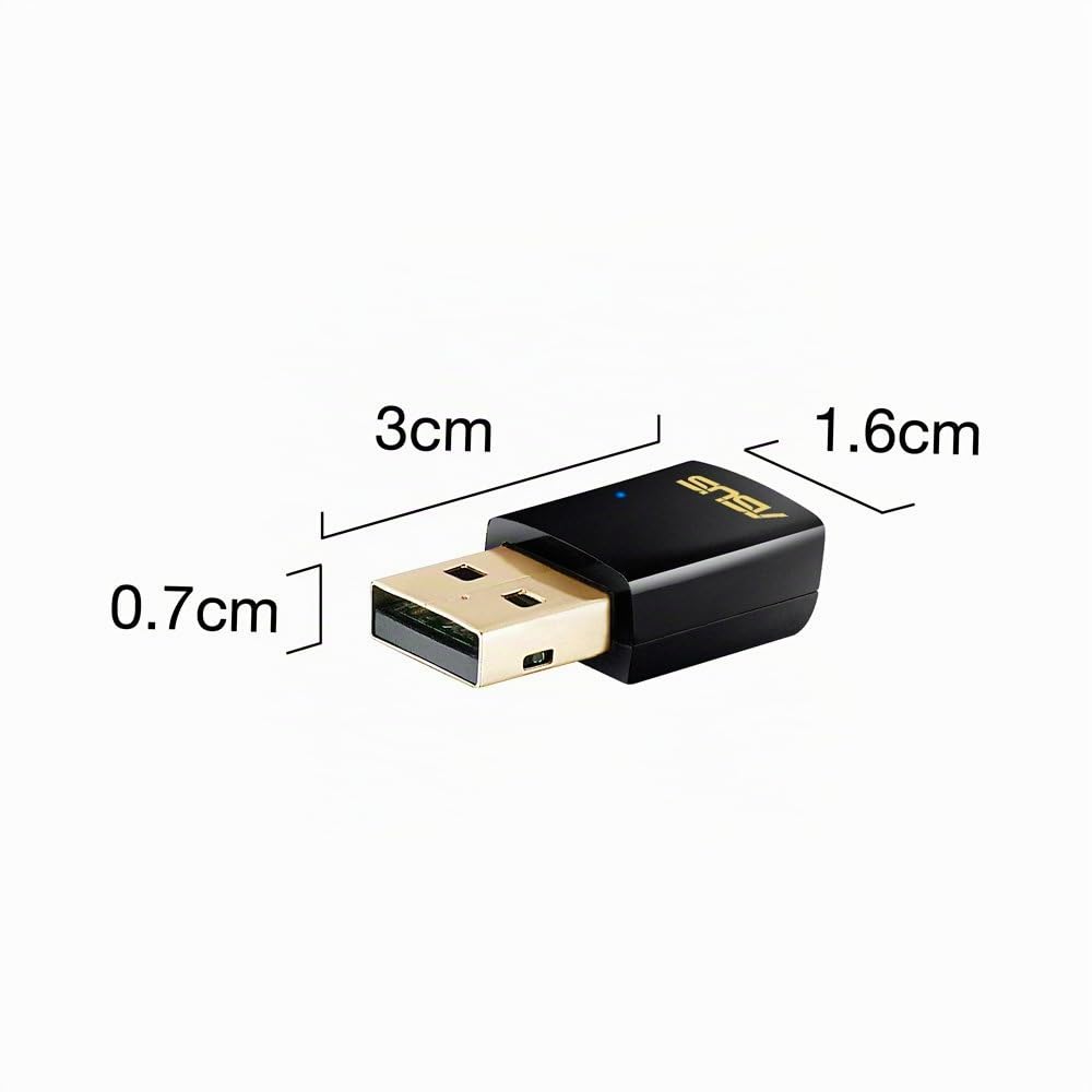 ASUS USB-AC51 - Clé Wi-FI - Adaptateur Wi-FI - Dongle WiFi ASUS AC600 Compatible avec Windows 10/8.1/8/7/XP/Vista, Mac OS X 10.9-10.13, Linux, Noir