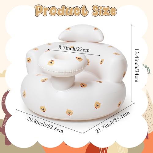 Image of Inflatable Baby Seat, Bear Portable Inflatable Infant Chair for Baby 3 Months and Up, Floor Seater Support Seat with Built in Air Pump for Kids Learning to Sit Feeding Shower