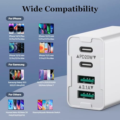 40W Multi-Oplader Met USB-C en USB-A Poorten, Dual-Port Muurlader PD+QC Compatibel Met iPhone 14/13/12/Pro Max/XS/XR/Samsung/Tablet - Afbeelding 4