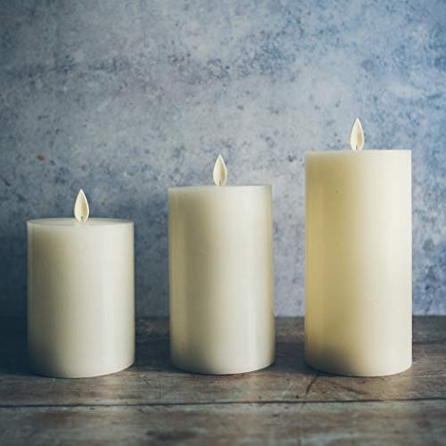 Flameless Candles Battery Operated | LED Candles with Remote Control and Timer, Decorative Real Wax Electric Pillar Candle Ivory Color with Flat Top, Set of 3-4” 5” 6” with Flickering Flame
