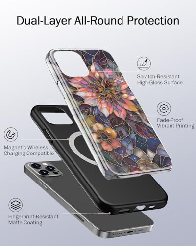 Image of Goodon for iPhone 12 Pro Max Case Cute - Wireless Charging Compatible - Dual-Layer Hard Shell + Silicone Cover - Protective Phone Case with Trendy Designs for Women - Blooming Purple Flower