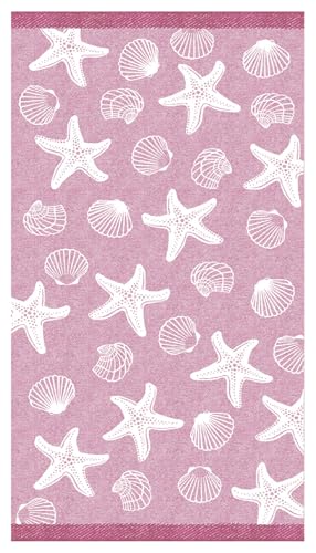 Delindo Lifestyle Toalla de playa Miami, diseño de estrellas de mar y conchas, 100% algodón, 100 x 180 cm, OEKOTEX 100, rosa