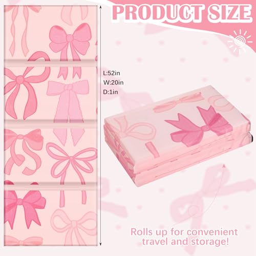 Image of Shellwei Vinyl Nap Mat Kid Preschool Daycare Sleep Mat,Pink Bow | 1 inch Thickness, 45 inch x 19 inch x 1 inch, 4-section Softness Rest Mat, Suitable for Daycare Travel, and Home, Easy to Clean