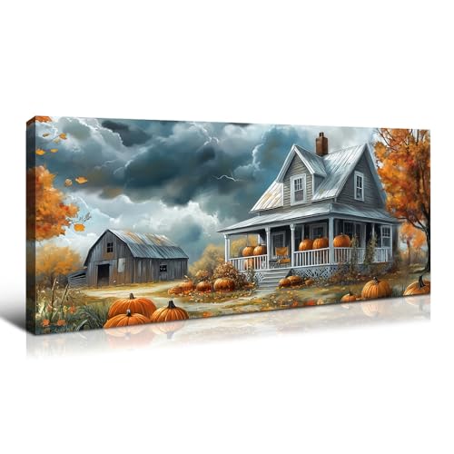 Wewejia Autumn Wall Art 58x28 Inch, Pumpkin Themed Canvas Wall
