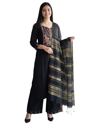 Image of INDO ERA Women's Straight Cotton Kurta Palazzo with Dupatta Set | Cotton kurta sets for women