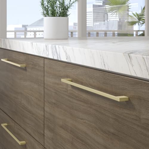 Image of Richelieu Hardware BP8160320160 Armadale Collection 12 5 /8-inch (320 mm) Center-to-Center Satin Brass Modern Rectangular Cabinet and Drawer Pull Handle for Kitchen, Bathroom, and Furniture