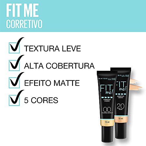 Maybelline NY Corretivo Líquido Efeito Matificador Fit Me 00 Amarelo, 10ml