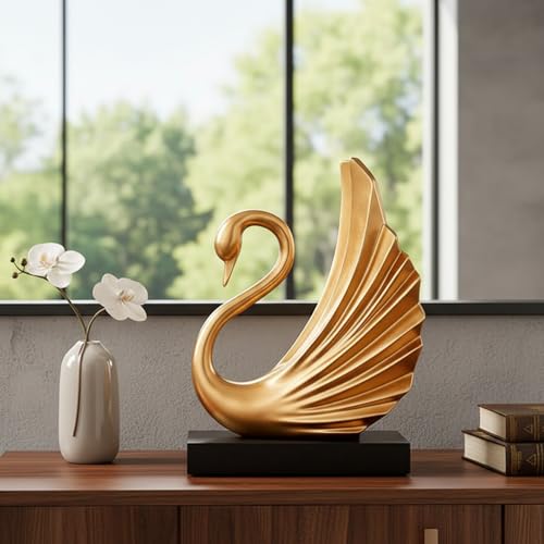Estatua de cisne dorada moderna en resina miniatura 2