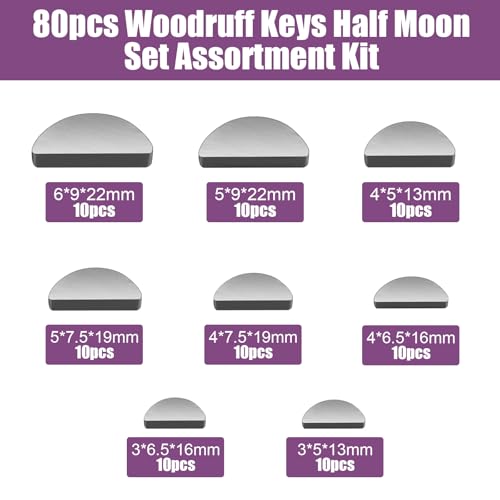pack of 80 spring wedges assortment disc spring crescent moon key spring set 3-4-5-6 mm disc spring assortment kit driving wedge set flywheel pulley crankshaft assortment kit