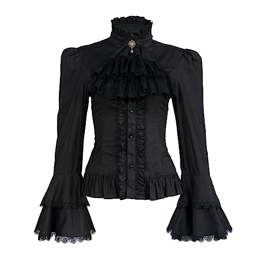 Mingyuezai Victorian Blouse Womens Gothic Pirate Shirt Vintage Long Sleeve Lotus Ruffle Tops