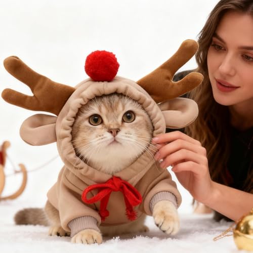 Lpoppcx Rentier Kostüm Für Hunde | Neuheit 3D Rentier Ohren,Weihnachtsoutfit für Hunde,für Geburtstagsfeier und Cosplay für Feiertage und Winter