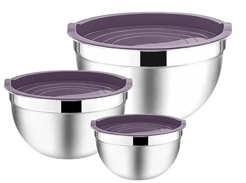 Nobel Mixing Bowl Set of 3, Stainless Steel Nesting Bowls Heavy Duty & Dishwasher Safe, Space-Saving Storage Metal Bowl, Air Tight Black lids (14,16 & 18 cm Diameter)