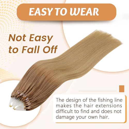 RUNATURE Micro Ring Hair Extensions Human Hair Brown Ombre Blonde Micro Loop Hair Extensions Blonde Balayage Micro Beads Hair Extensions Human Hair 22 Inch 50g 1g/Strand - Image 3