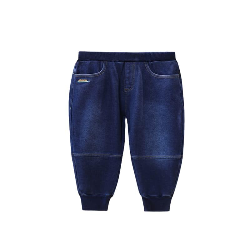 Toddler Boy Elastic Mid Waist Washed Denim Jeans, Full Length Straight Pants for Kids