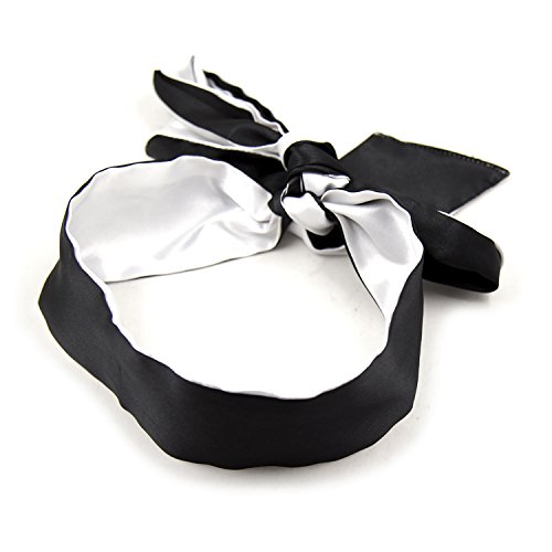 Satin Blindfold Soft Eye Mask Band Blinder Comfortable Costume Sleep Masks for Game Play (White+Black)