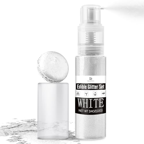 Purpurina Comestible Spray 22g, Purpurina Comestible - Colorante Alimentario en Spray para Repostería, Ideal para Tartas, Pasteles, Fresas, Fondant, Cócteles, Bebidas, Chocolate y Glaseado (Blanco)