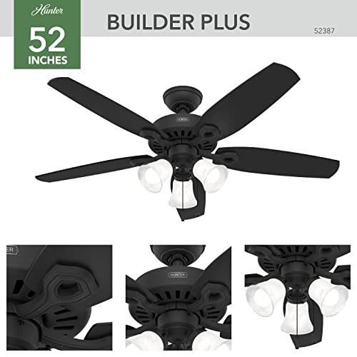 Image of Hunter Builder Plus, Indoor, Ceiling Fan, Pull Chain, 52 inch, Matte Black