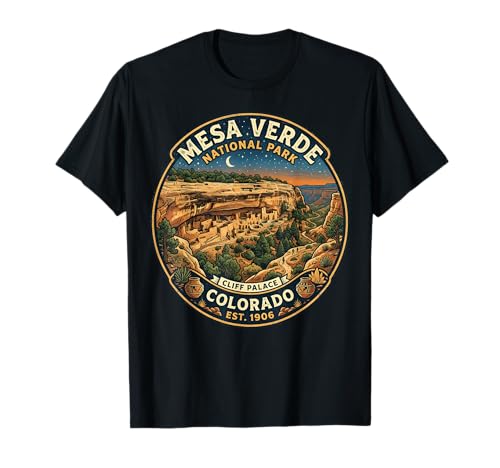 Badge Vintage du Parc National de Mesa Verde Cliff Palace Colorado T-Shirt