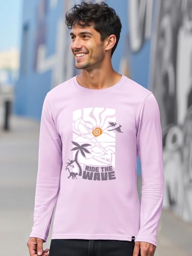 Image of Bewakoof Men's Graphic Print Regular Fit Full Sleeve Round Neck Cotton T-Shirt