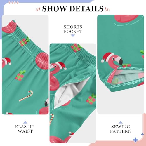 Xmas Flamingo Candy Cane Boys Long Pants Soft Trousers Elastic Waist Kids Lounge Bottoms with Pockets S-XL4