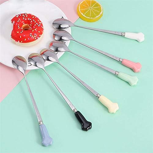 Spoons Stainless Steel Coffee Spoon with Ceramic Cat's Claw Handle is Suitable for Drinking Coffee. Stirring Spoon Black/Blue/Green/Red/White/Yellow Size: 2.5 * 17.5cm (Color : D) (F)