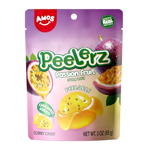 Image of AMOS Peelerz Passion Fruit 85 g - Tropical Snack, Pre-Peeled Style Passion Fruit Candy,Fruity Flavor & Peelable Texture, Ready-to-Eat Snack Pack