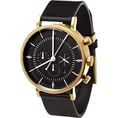 AARK Eon Gold Cronografo Quarzo Acciaio Oro Nero Pelle Orologio