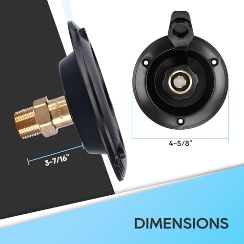 Image of RVGUARD RV City Water Inlet, 3 /4 inch NH Female to 1 /2 inch NPT Male City Water Fill Inlet Flange Brass with Check Valve for RV, Camper, Trailer, Marine (Black L)