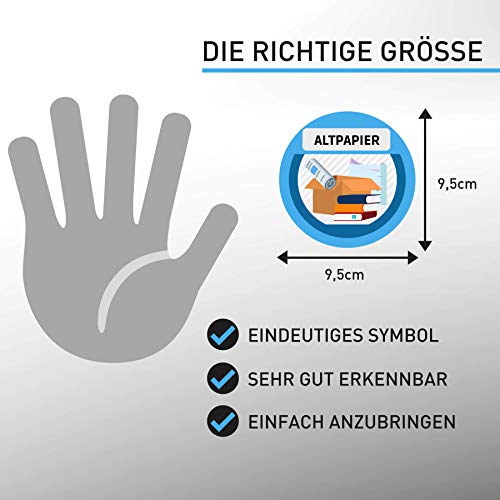 Aufkleber Mülltonne für Mülltrennung (5er Set - 9,5cm - Rund) - Kinder Freundliche Motive (Gelber Sack, Altglas, Altpapier, Restmüll, Biomüll) - UV-Schutz für Innen und Außen - Vorgestanzt