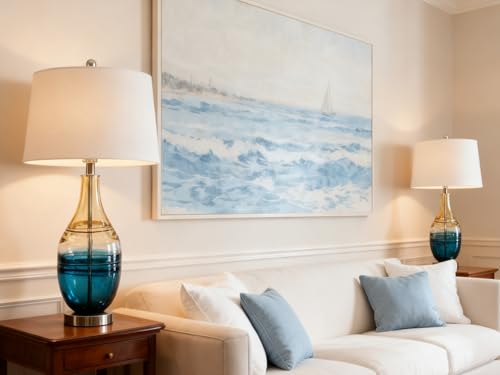 Maxax 27" Coastal Glass Table Lamps Set of 2 for Living Room, Modern Blue Bedside Lamps with USB Port 3-Way Dimmable Glass Brdeoom Lamps for Night Stand - Image 7