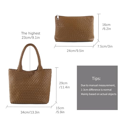 Image of Hand Woven Bag Tote BagS For Women Top Handle Shoulder Vegan Leather Large Travel Beach Hobo Handbag