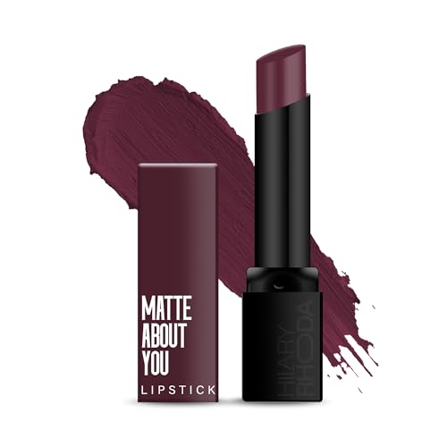 Hilary Rhoda Matte About You Lipstick | Long Lasting & Highly Pigmented Lipstick | Glides Smoothly | Matte Finish | One Stroke Application | Cruelty-Free & Vegan – 3g (Burgundy Magic – Shade 10)