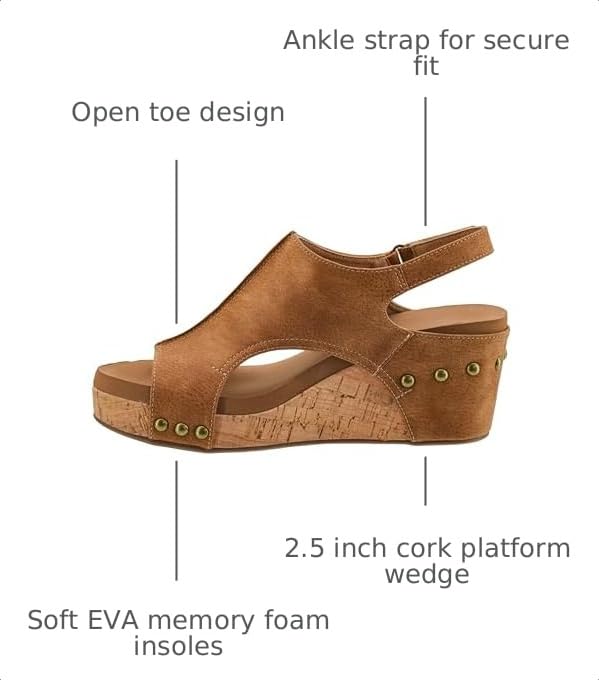 Image of Corkys Footwear Womens Carley Wedges, Featuring Corkys EVA Foam Cushioned Insoles, A 2.5 Inch Heel, Lightweight For All Day Wear, And Hook And Loop Closure