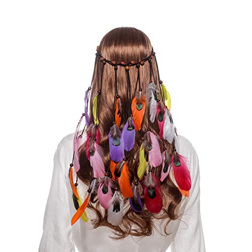 Hippie Headband Feather Dreamcatcher Headdress - AWAYTR Boho Headwear Headpiece Hippie Clothes Peacock Feather Hair Accessories (multicolor)